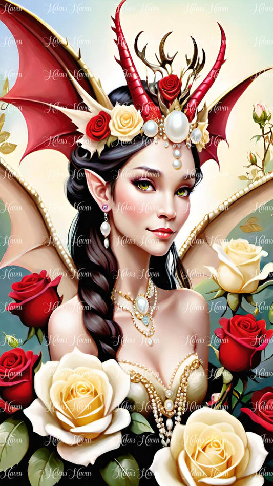 Dragon Princess in red and cream with roses