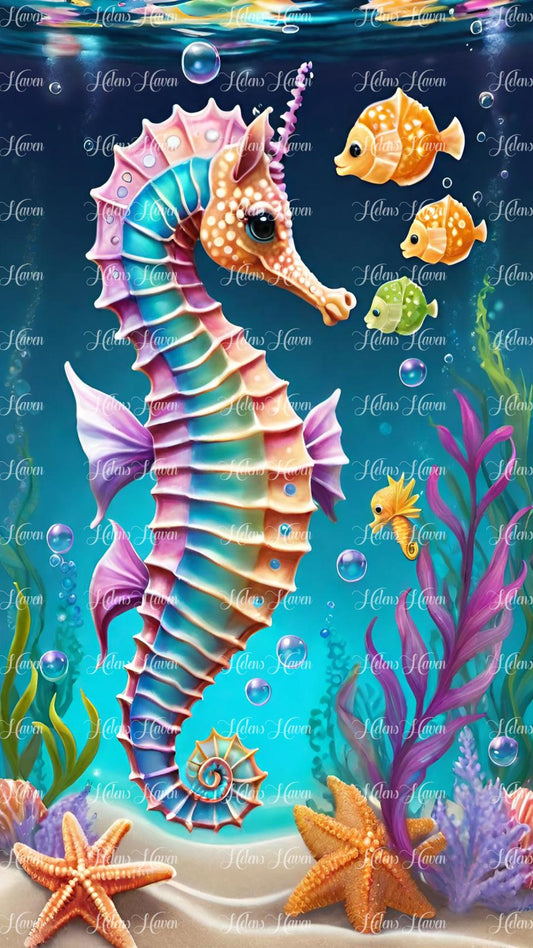 Whimsical double finned seahorse