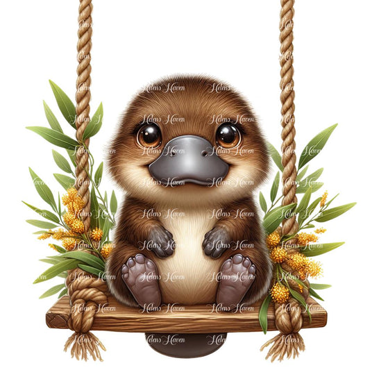 A baby platypus rests comfortably on a swing