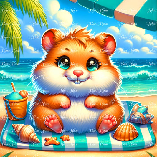 A hamster enjoys a picnic at the beach