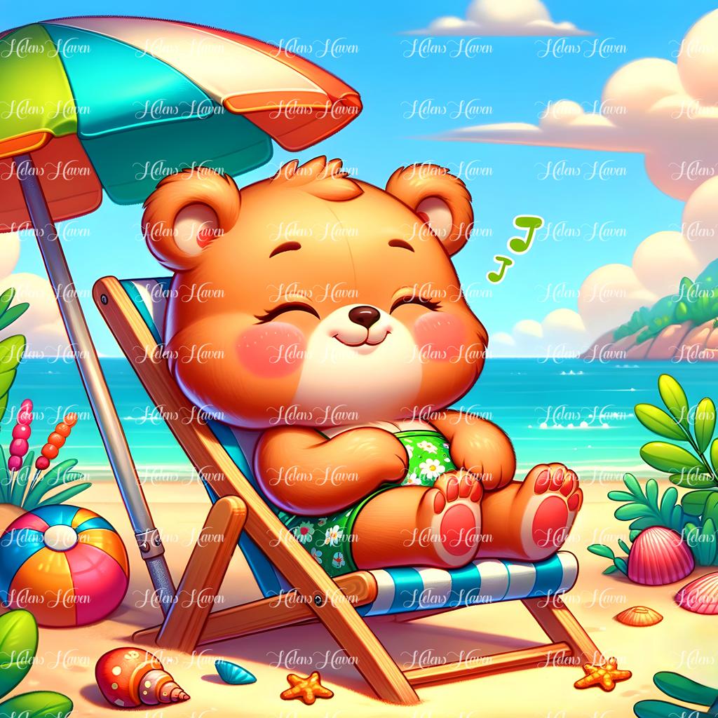 A hamster lounges  at the beach soaking up the sun's rays 