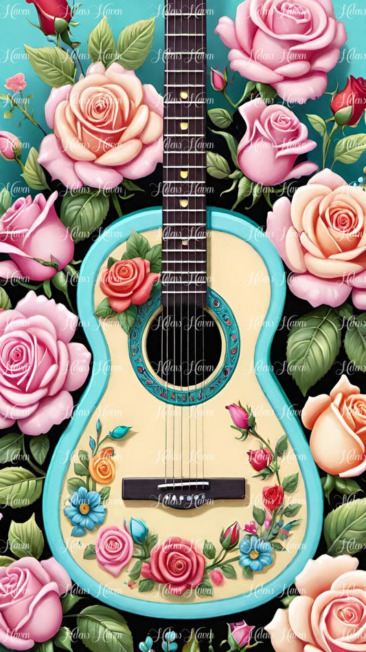 Classical guitar surrounded by roses