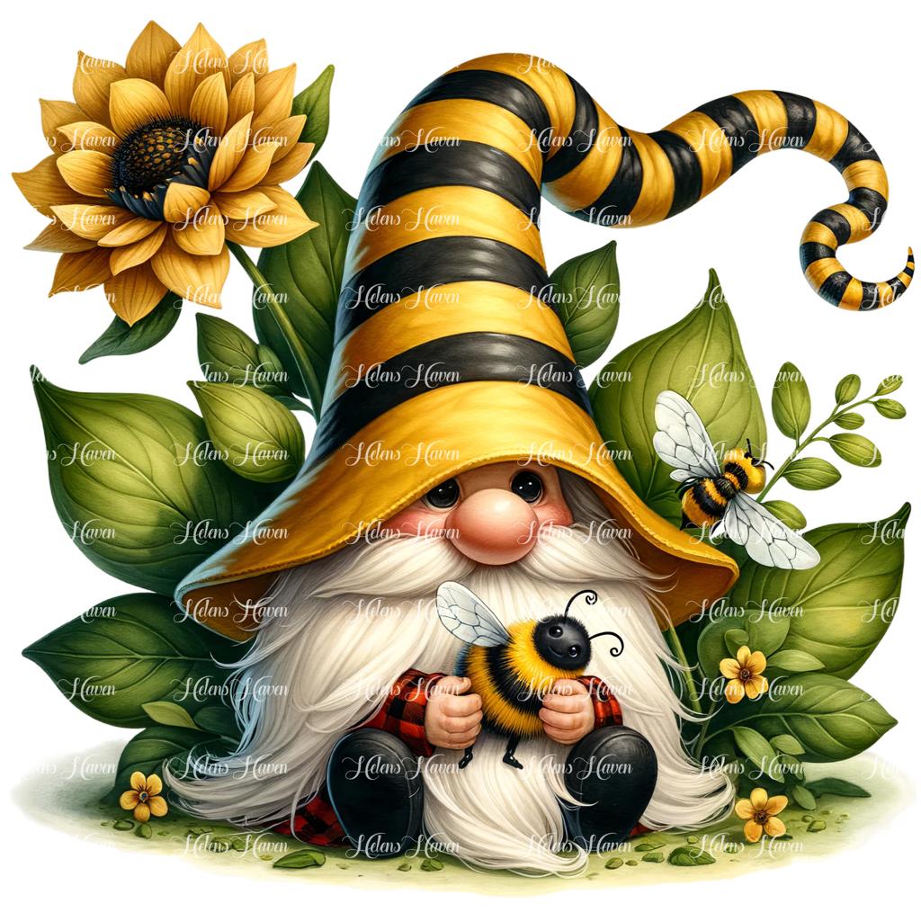 A gnome and his bee friend share a heartwarming moment 