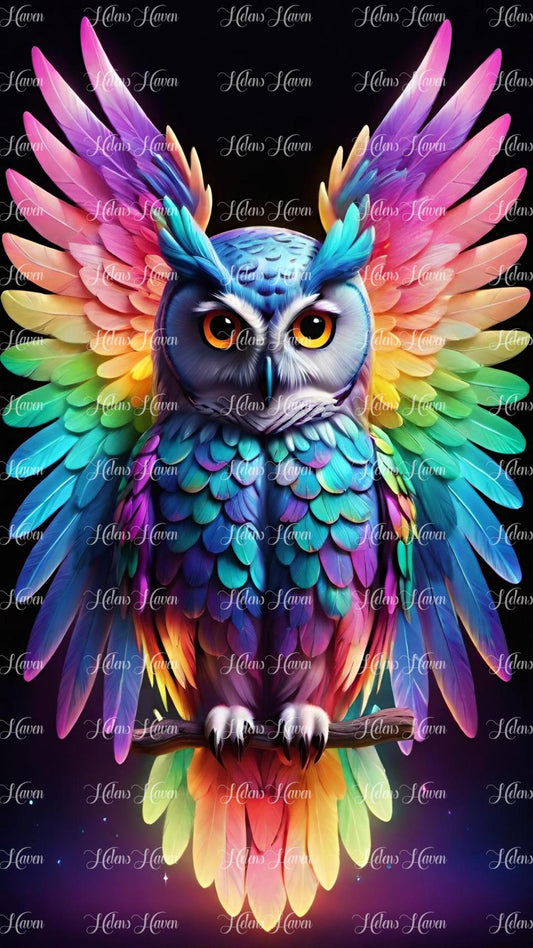 Rainbow owl at night