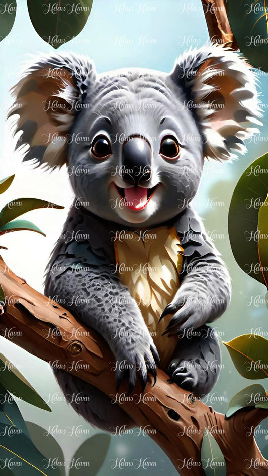 Smiling Koala in a tree