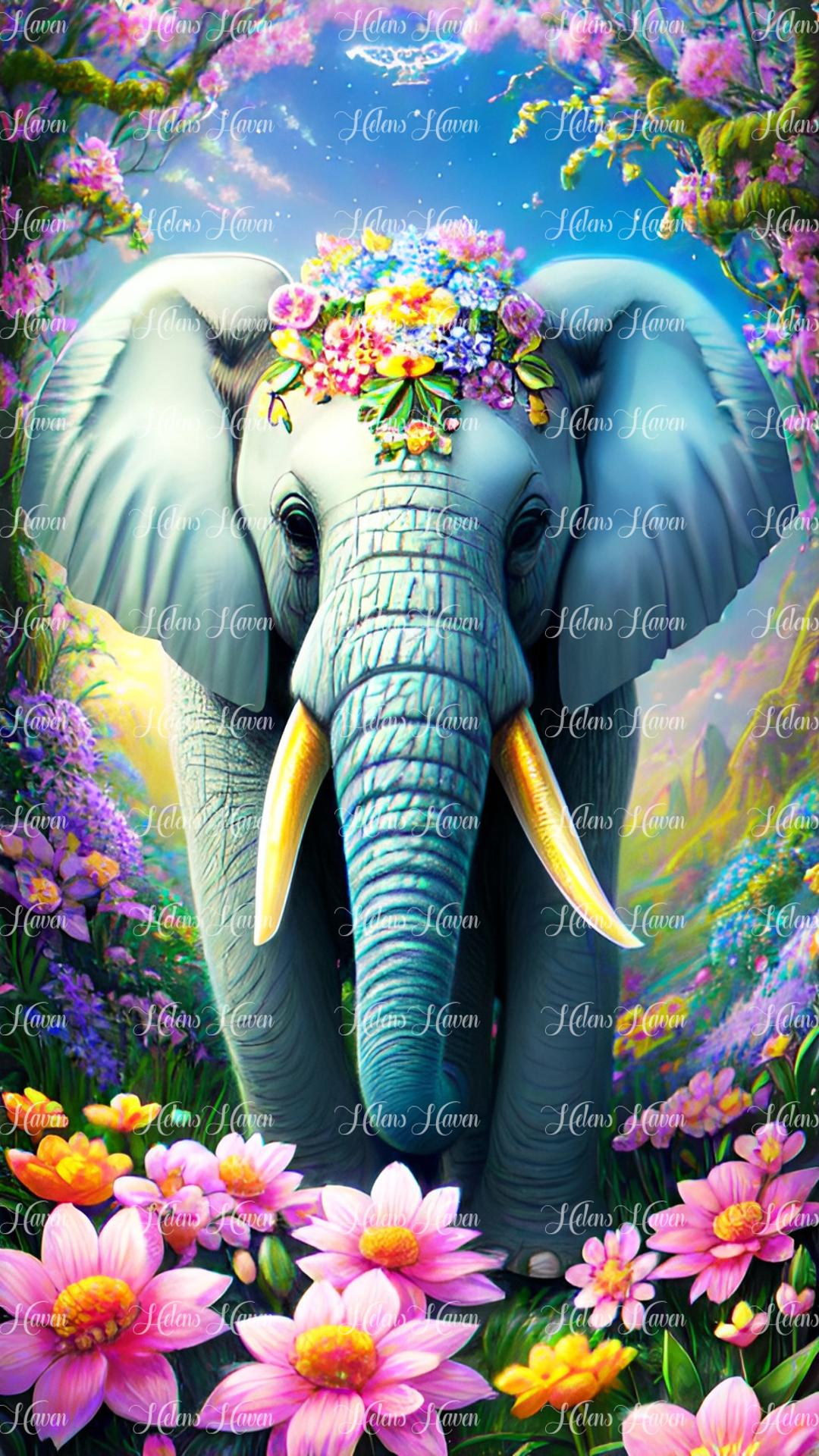 Elephant in pink flowers