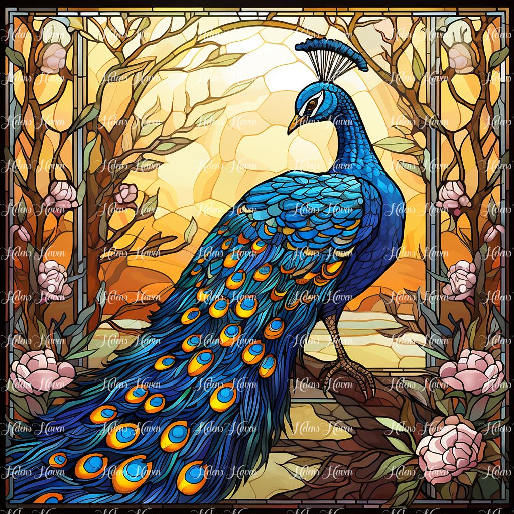 A magnificent peacock displays its vibrant plumage in a breathtaking array of colors