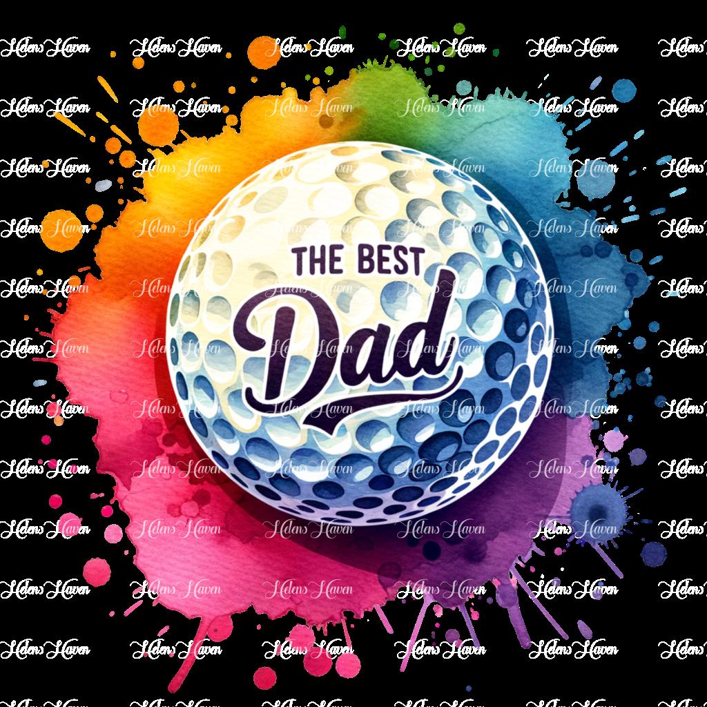 The "Best Dad Golf" sign embodies the spirit of fatherhood and the passion for the game, featuring a picturesque scene of rolling greens and vibrant fairways