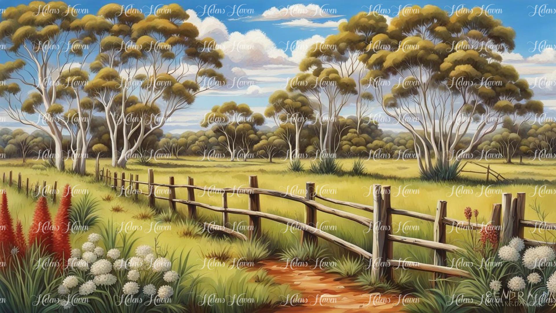 Landscape widescreen Australian outback green meadow and flowers