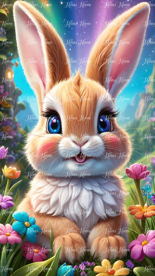 Cute brown baby rabbit in flowers