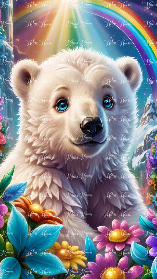 Cute baby polar bear in flowers