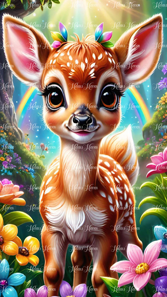Cute baby deer in flowers