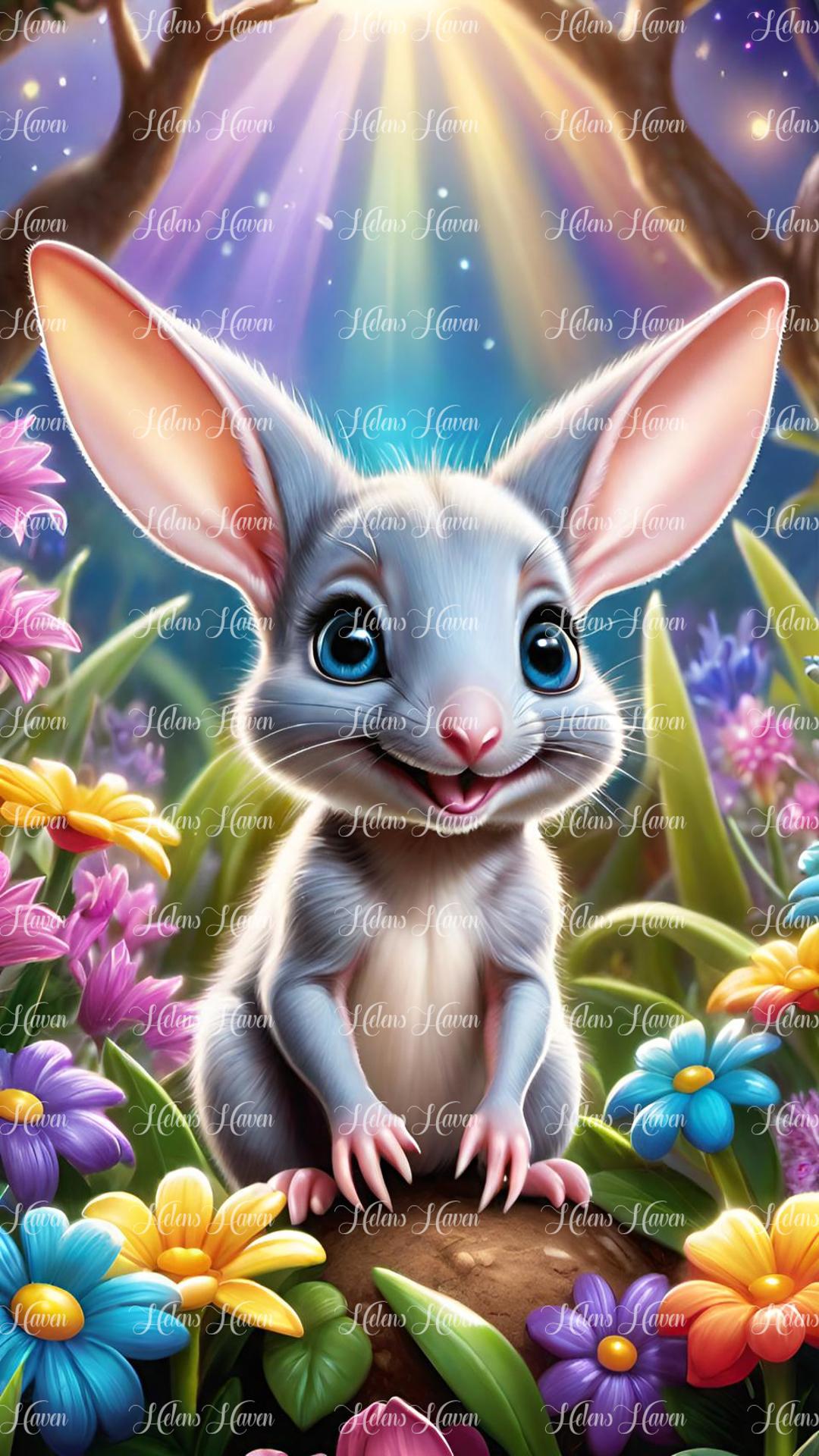 Cute baby bilby in flowers