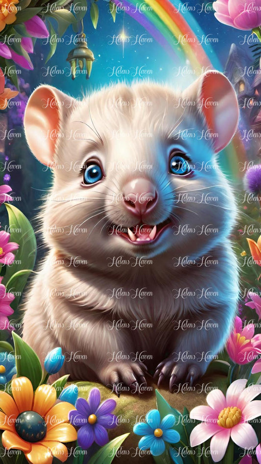 Cute baby wombat in flowers
