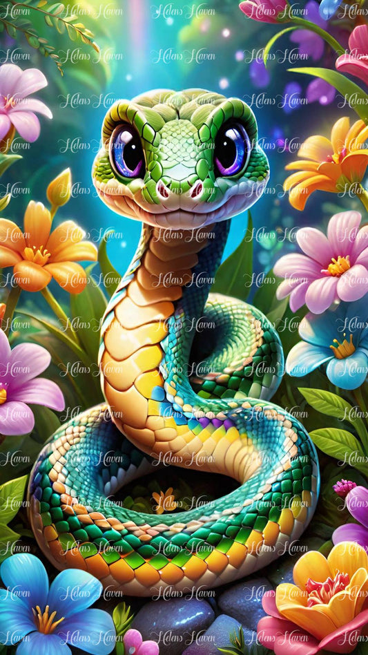 Cute baby snake in flowers