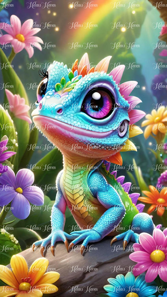 Cute baby blue lizard rainbow