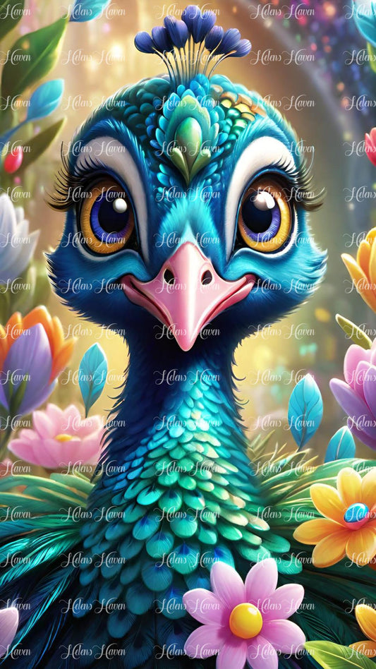 Cute peacock in flowers