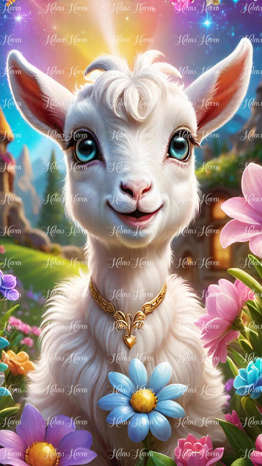 Cute baby goat in flowers