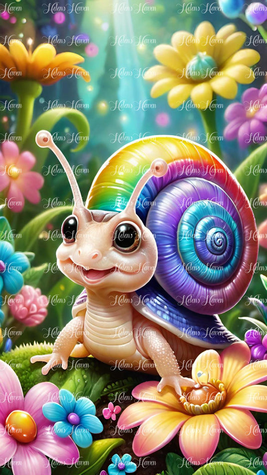 Cute baby snail in flowers