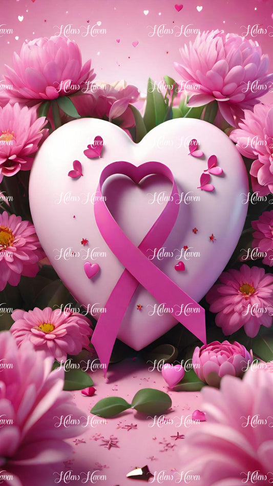 A pink heart, symbolizing support for breast cancer awareness, radiates compassion and solidarity. 