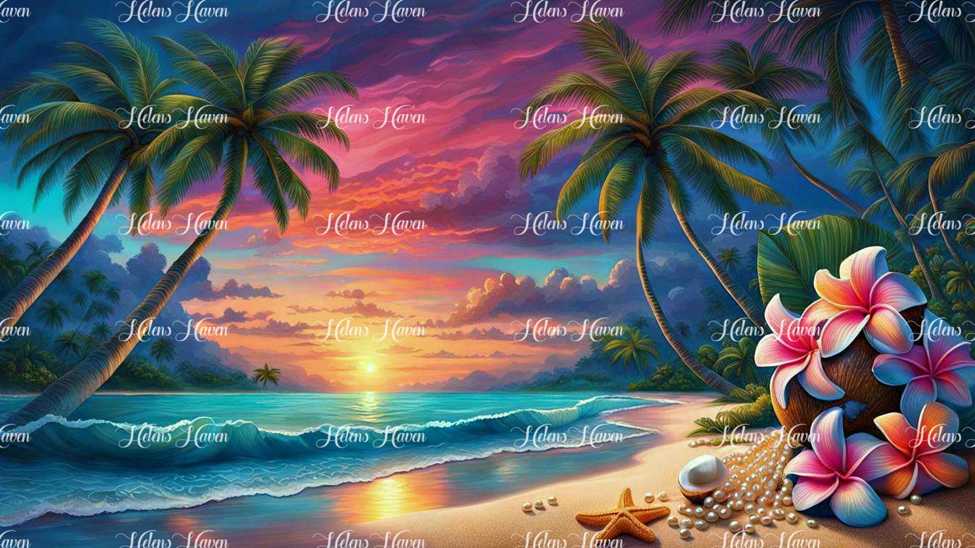 A tranquil sunset beach scene evokes a serene and peaceful atmosphere