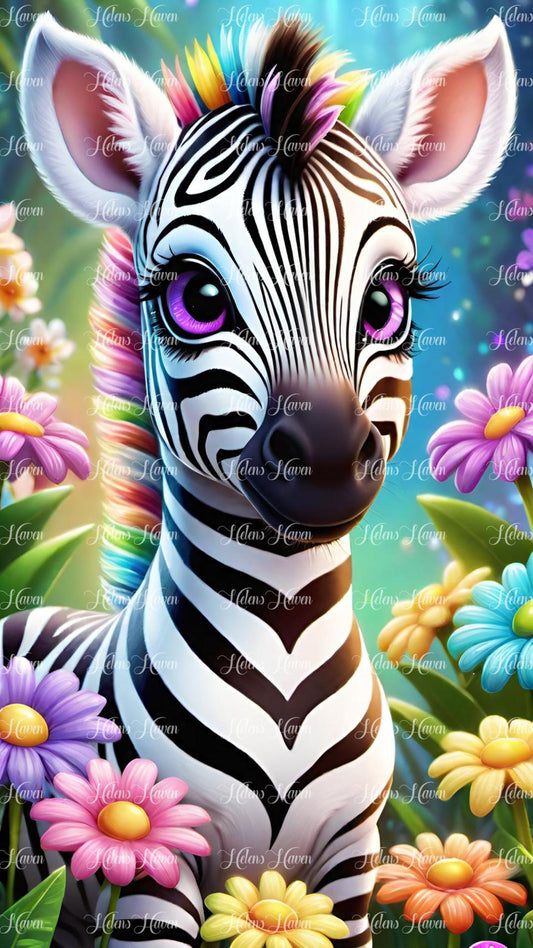 Cute zebra in flowers