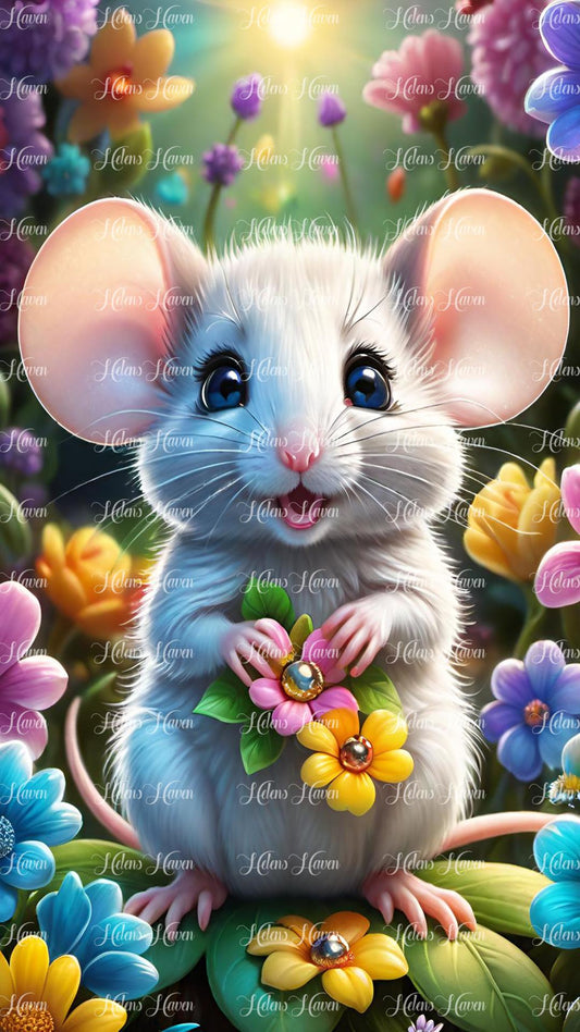 Cute mouse in flowers