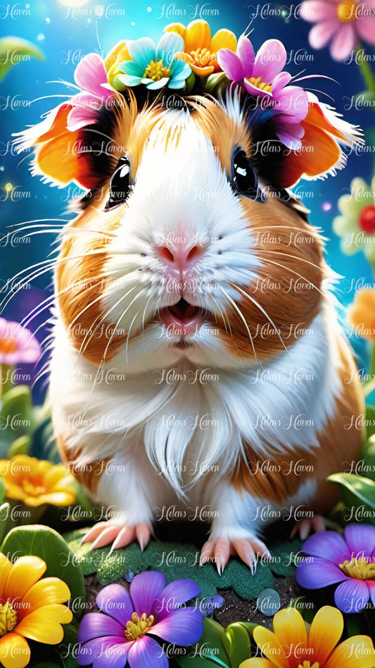 Cute guinea pig in flowers