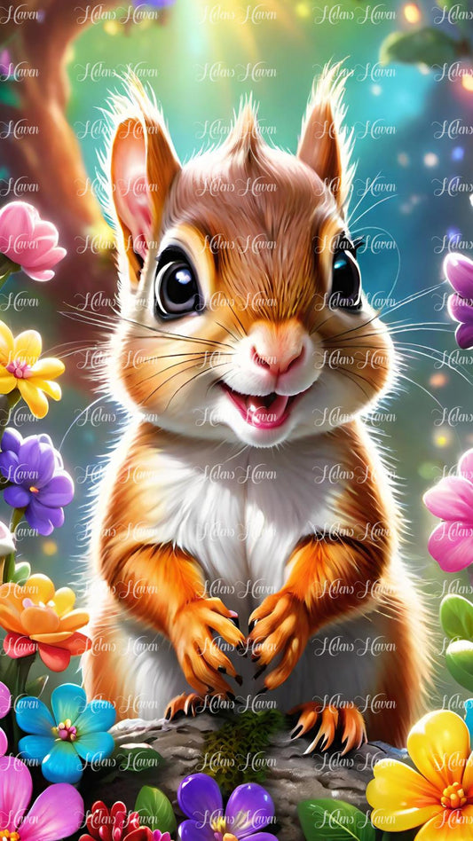 Cute squirrel in flowers