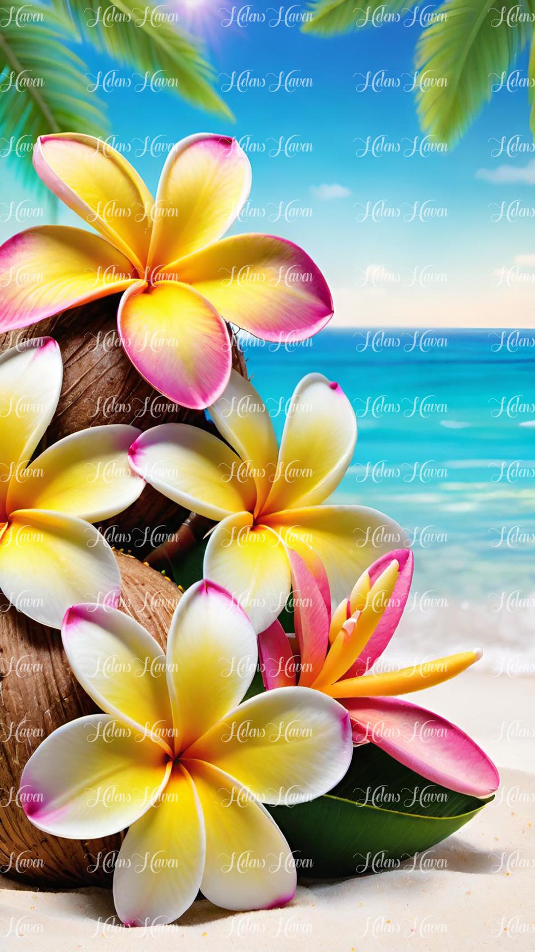 Frangipani flowers on tropical beach