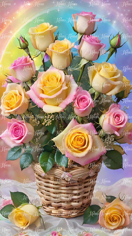 Pretty basket of yellow and pink roses