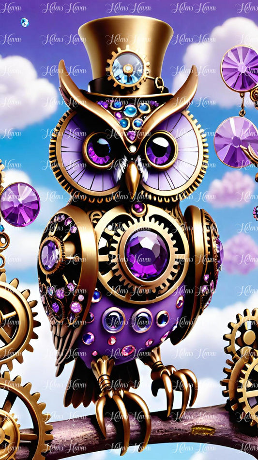 Steampunk owl in purple