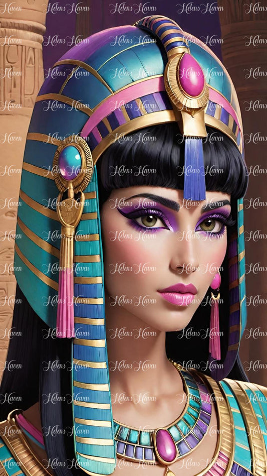 Cleopatra of Egypt wearing colourful headgear