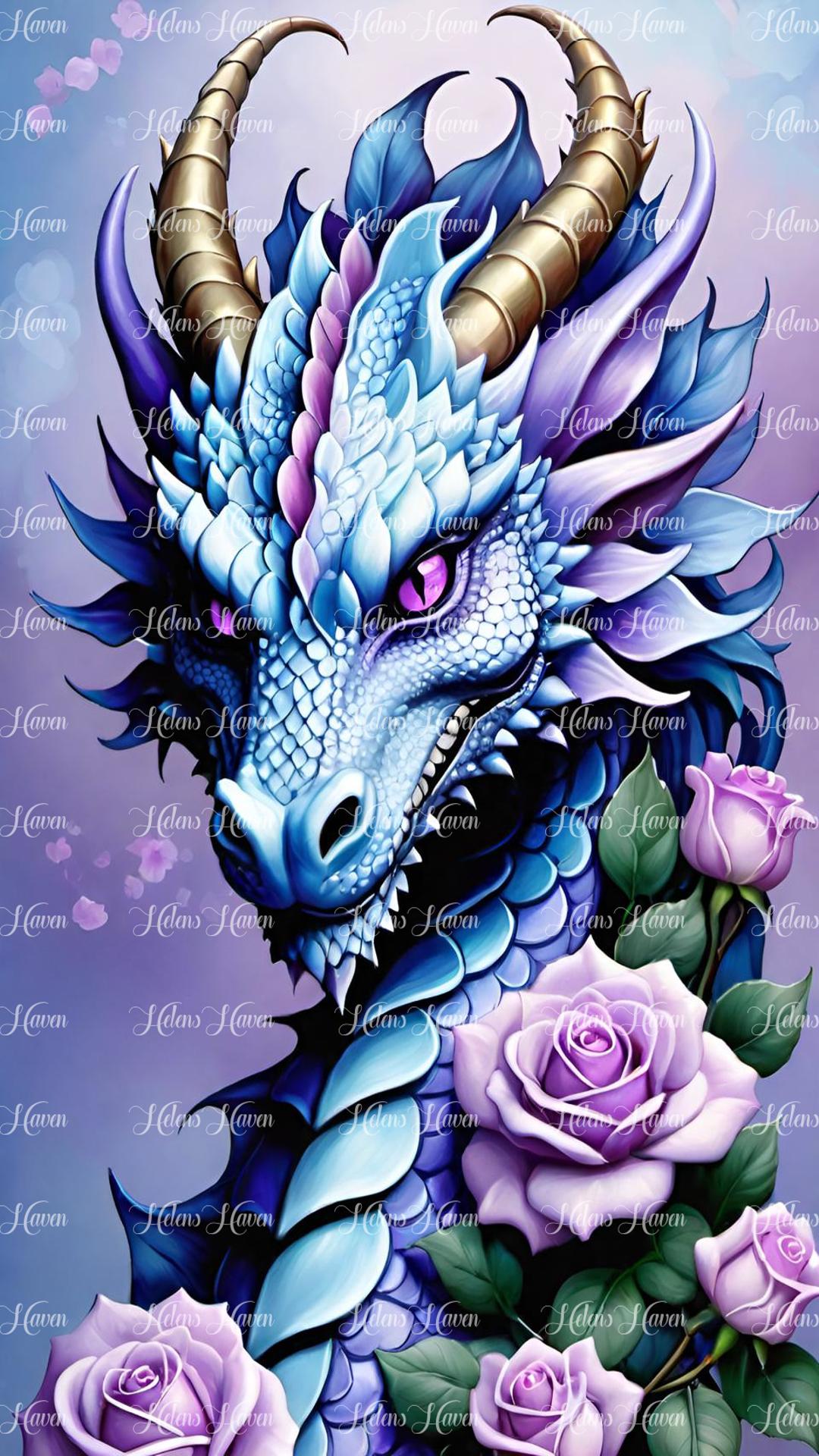 Blue Dragon Purple Roses