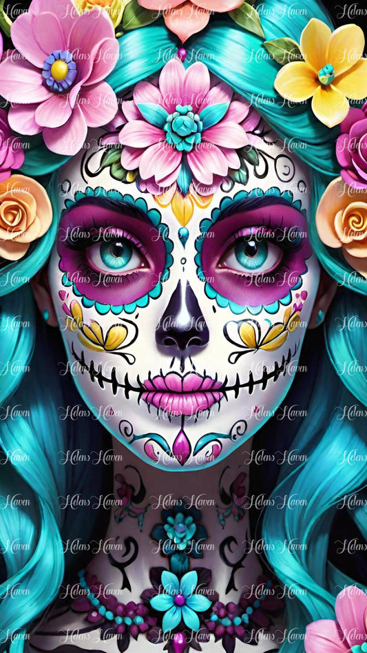 Teal Sugar Skull Queen