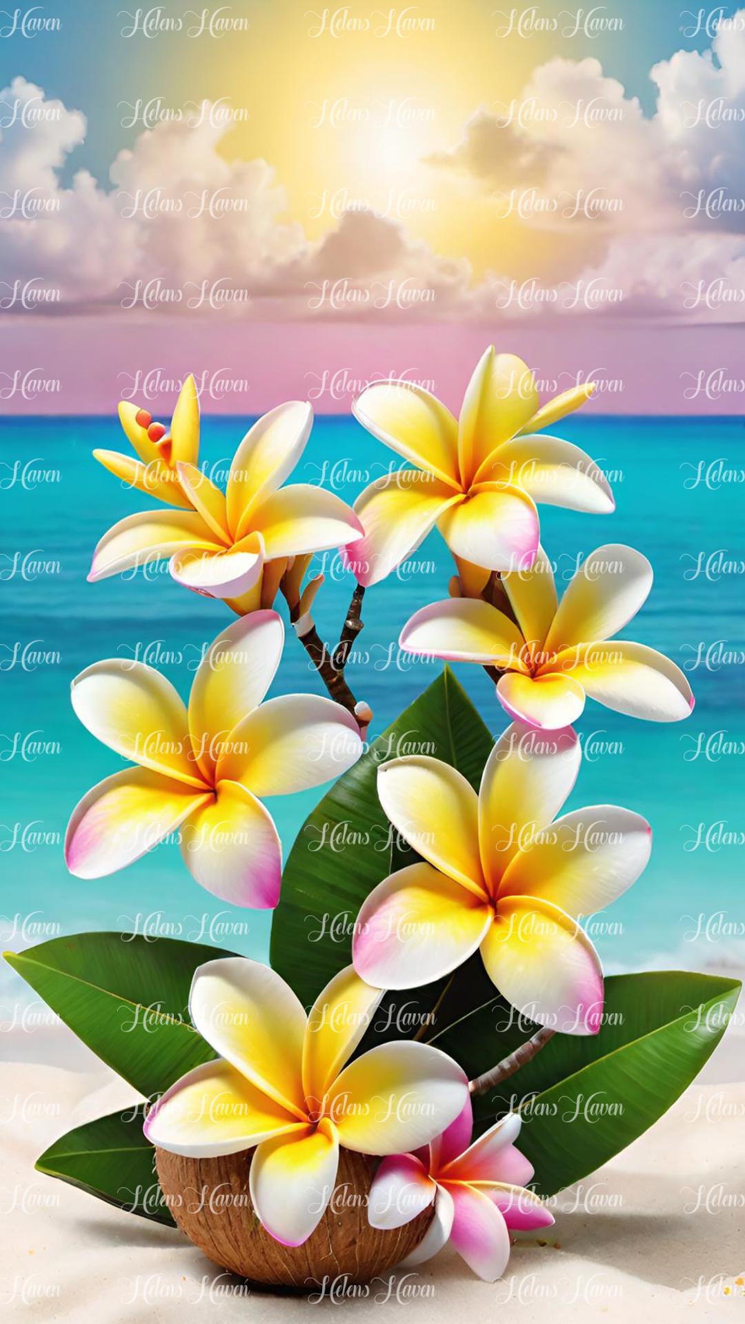 Frangipani arrangement on the beach