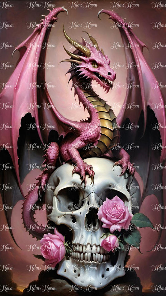 Pink Rose Dragon Skull