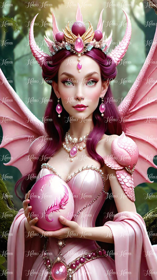 Dragon Queen holding an egg in pink