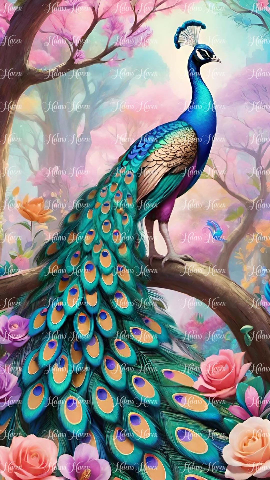 Peacock sitting on a branch