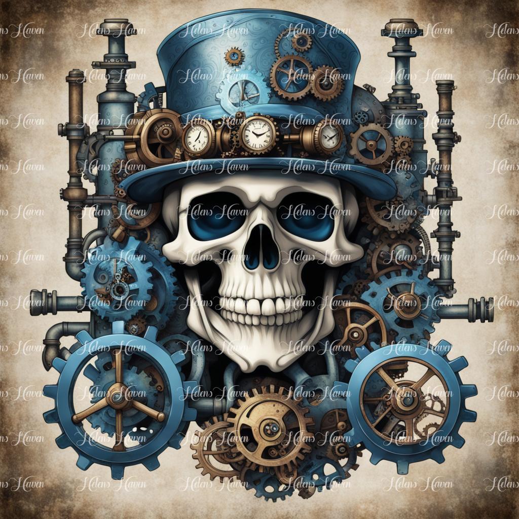 Blue Hat Steampunk Skull