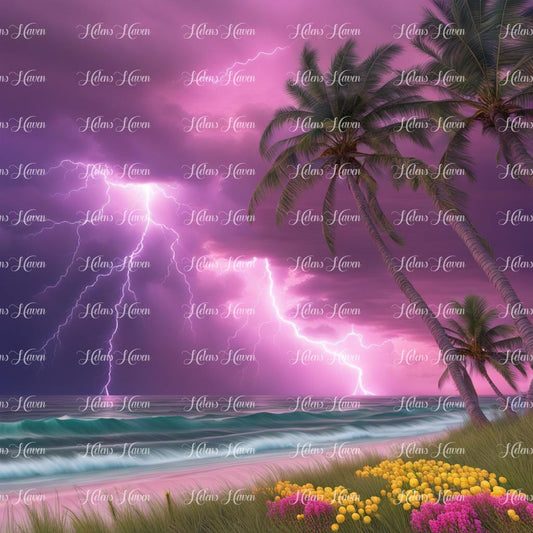 Stormy purple beach scene