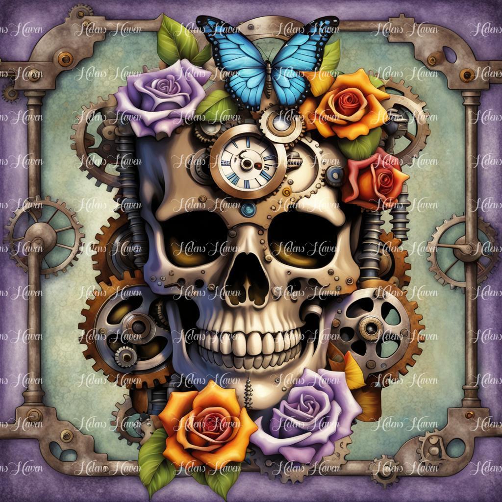 Steampunk skull with frame