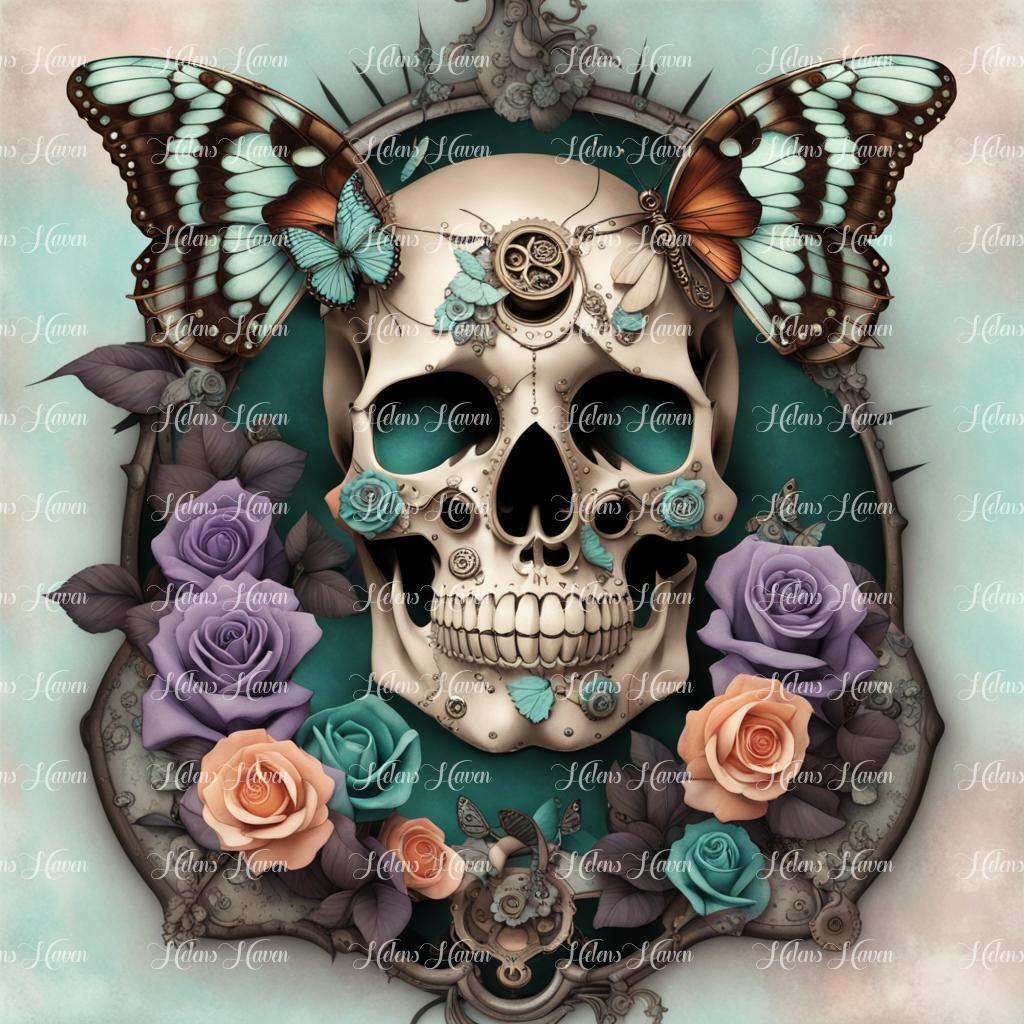 Teal Butterfly Skull