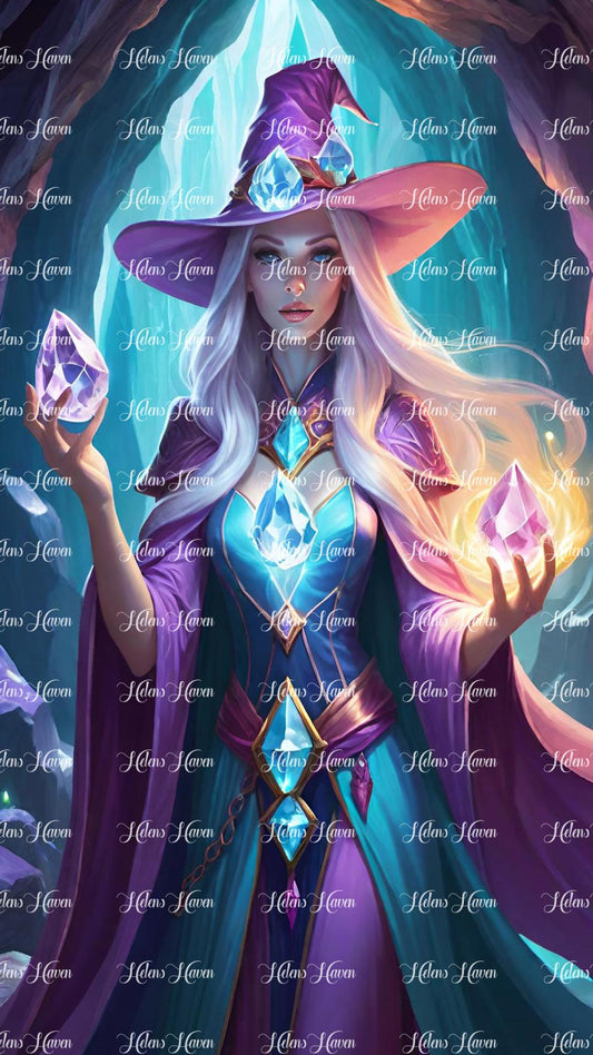 Crystal cave witch holding crystals