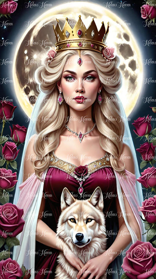 Wolf Queen blonde in red and cream