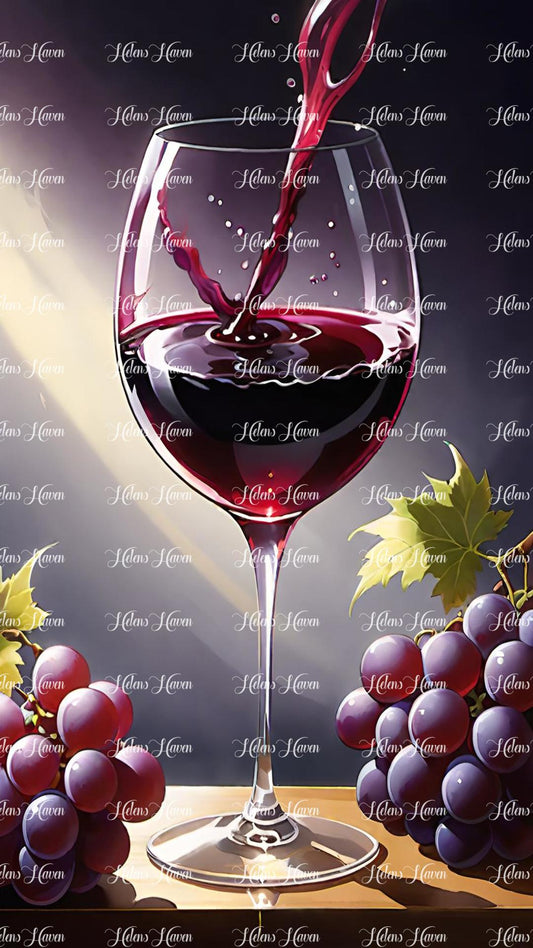 Red wine glass with grapes