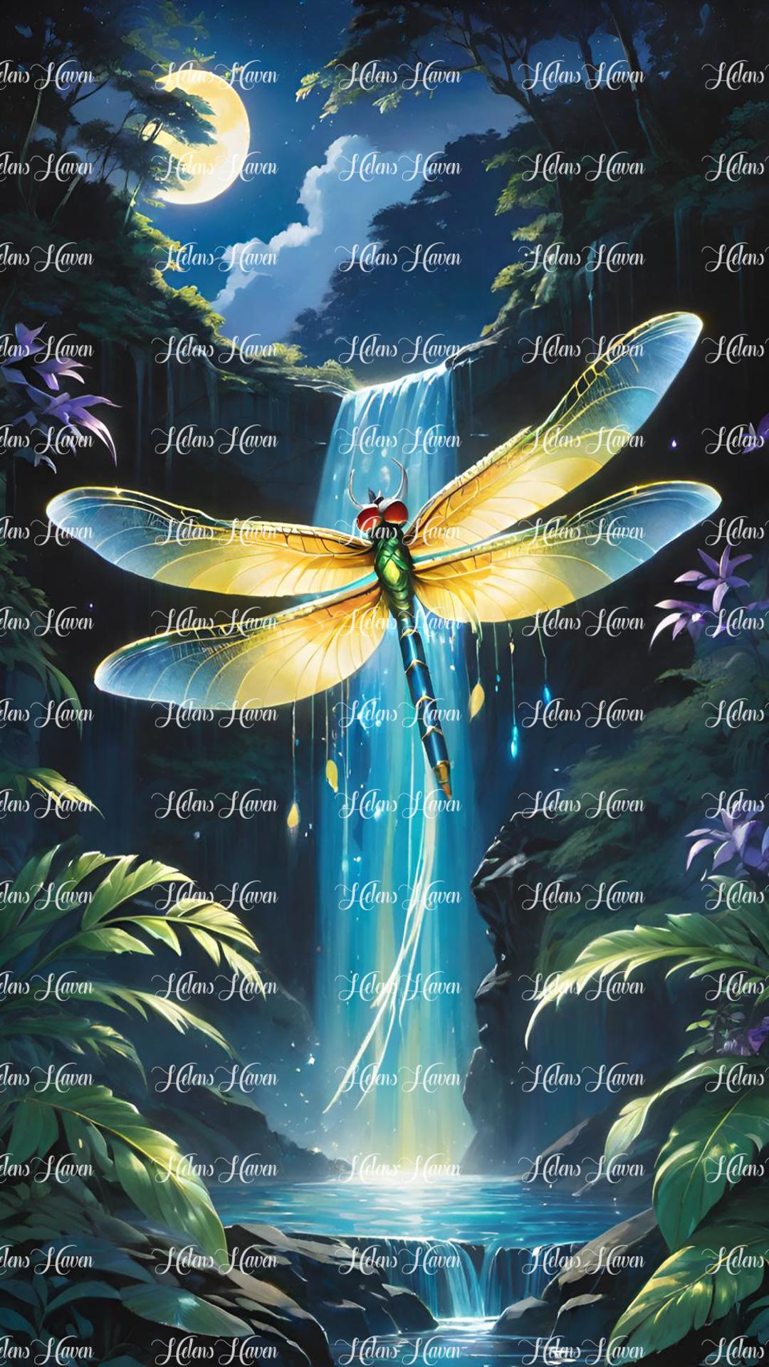 Yellow dragonfly at night