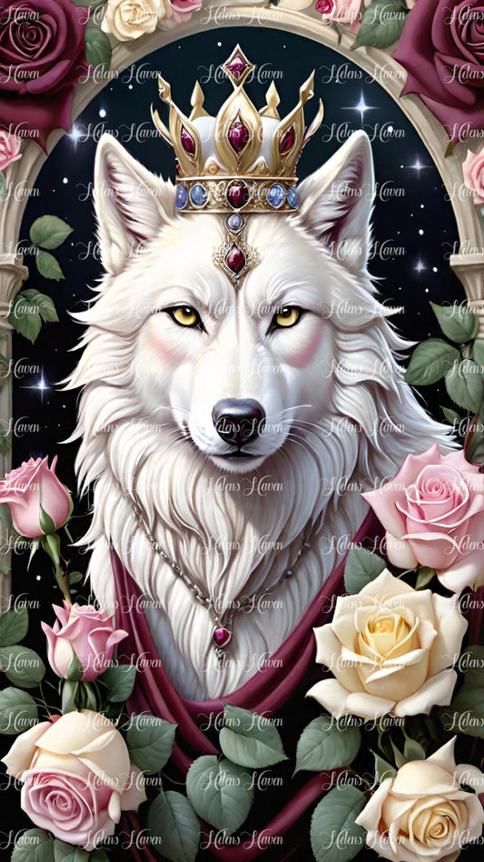 White wolf king in red