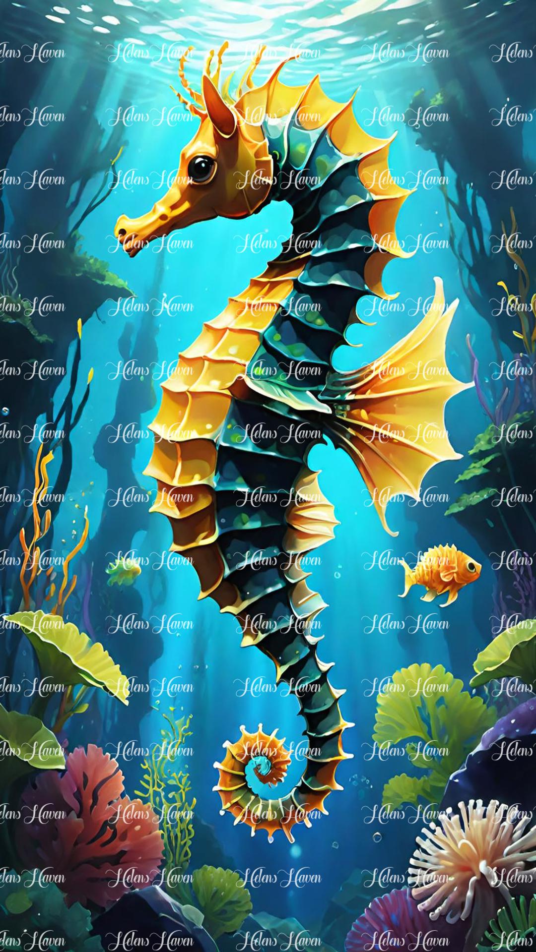 Yellow and blue seahorse