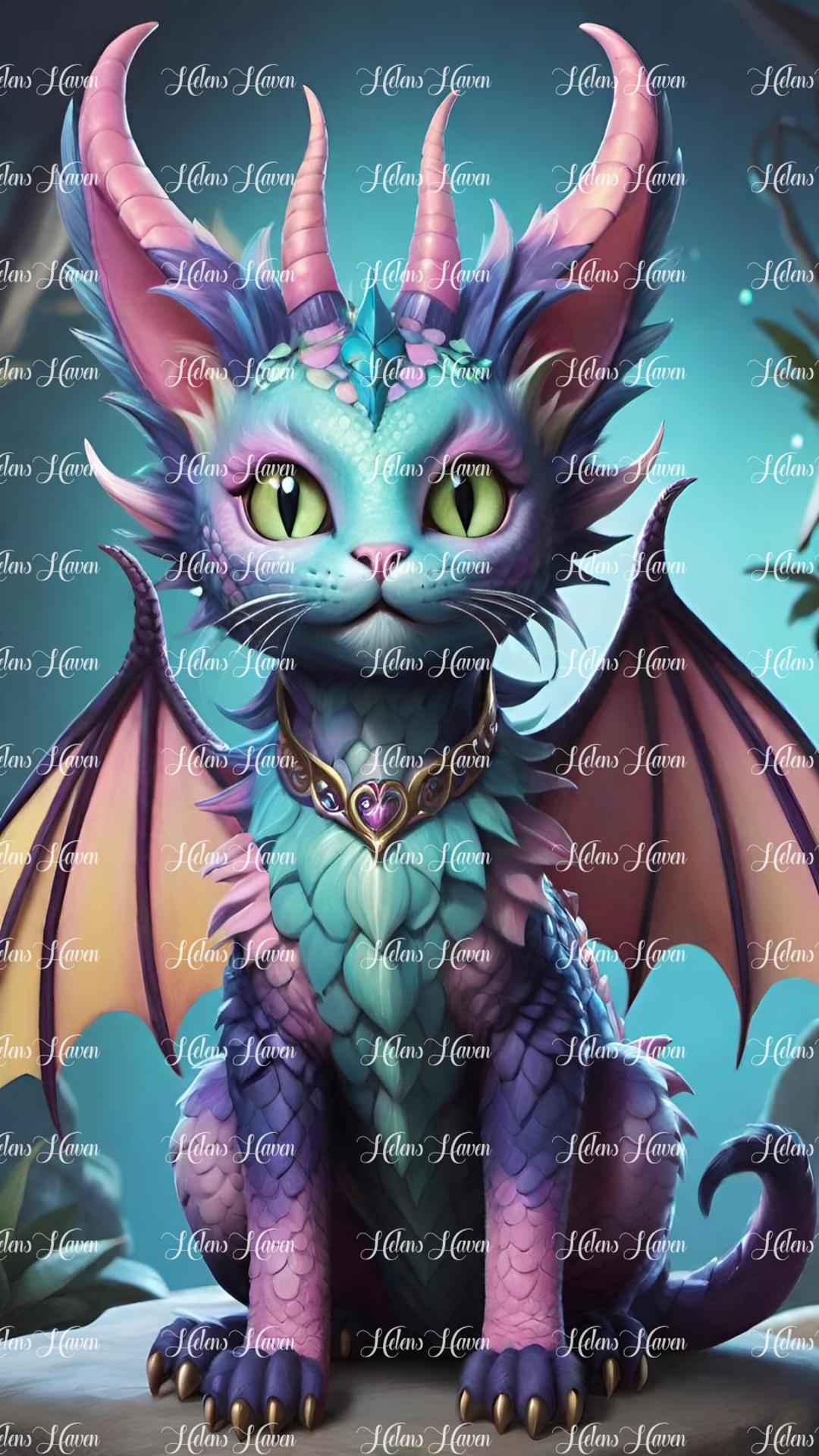 Dragonkitten in pinks and blues